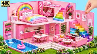 🌈💗 Make Cute Pink Barbie Garden House with Rainbow Stairs & Mega Pool ❤️ | DIY Miniature House