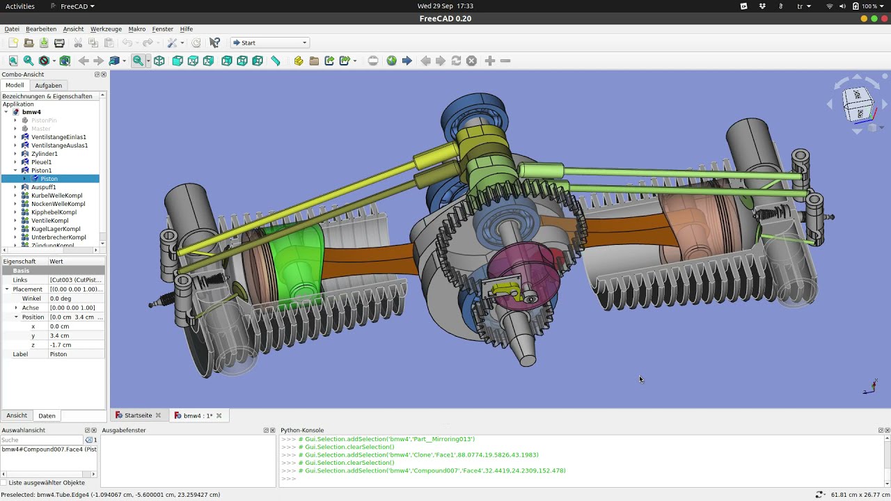 BMW R50 R60 , 2 cyl. Boxer engine, FreeCAD 0.20 animation