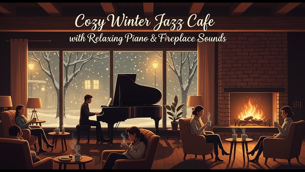Cozy Winter Jazz Cafe with Relaxing Piano & Fireplace Sounds | Jazz Music for Focus & Rest