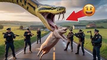 Brave Heroes Save a Trapped Pig During a Terrifying Python Attack!