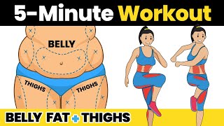 5 Minute BELLY FAT \& THIGHS Workout to Lose Weight at Home Fast - Standing Exercise for Flat Stomach