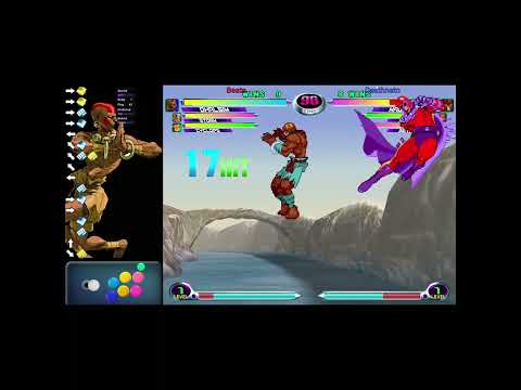 MvC2 Dhalsim 90% wall carry with storm assist extension to T.I.A. (throw into assist) reset combo