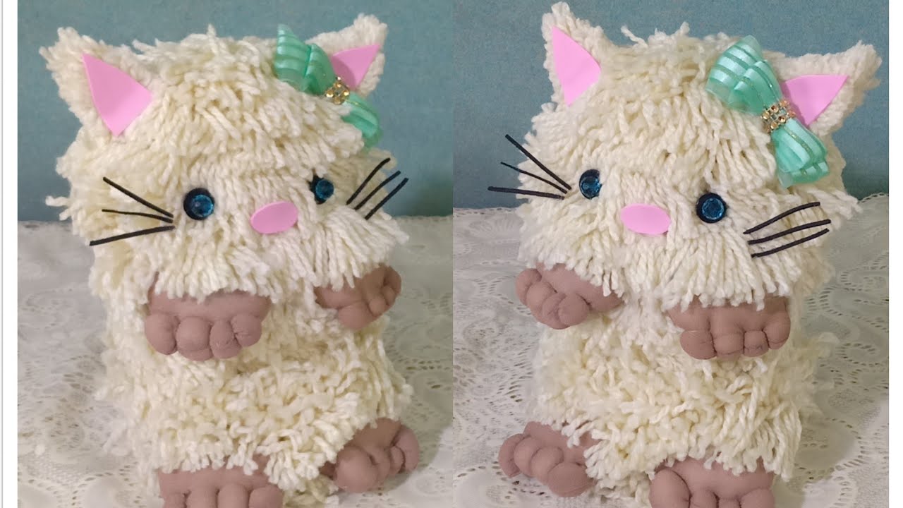 فكرة رائعة لاعادة تدوير البرطمانات/اعملي اجمل قطة بالخيط بسهولة فرحي او لادك وعلميهم الفن DIY