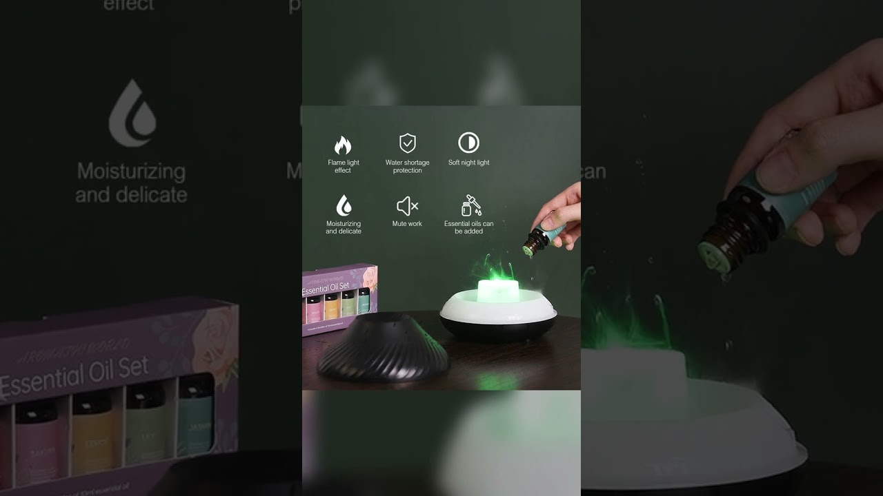 AliExpress - Aromatic Desk Humidifier with Color Flame Light & Essential Oil Support 
