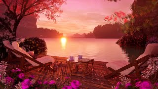 Cozy Spring lake patio at Sunset Ambience  Natural Sounds for relaxation, sleep, focus, study