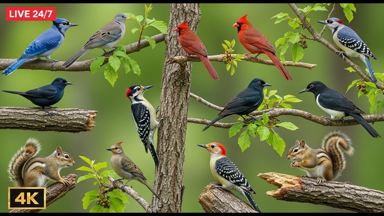 🔴 24/7 LIVE: Cat TV for Cats to Watch 😺 Adorable Birds and Squirrels 4K