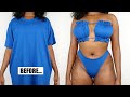 DIY Ruffled Bandeau Bikini Set From A T-Shirt!! | T-Shirt Transformation