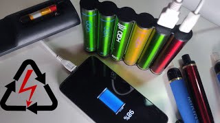 From electronic cigarettes  Powerbank + power for the flashlight and remote control.