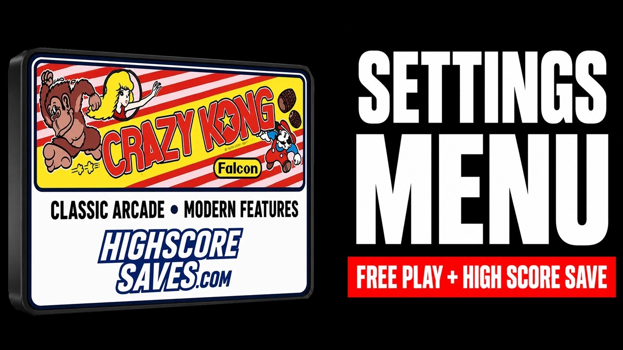 Crazy Kong Part II Free Play and High Score Save Kit settings menu video preview