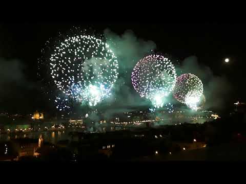 Augusztus 20 tűzijáték Budapest 2021 Lánchíd és Erzsébet híd felé nézve (2.kamera állás)