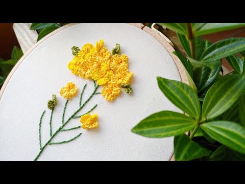 [프랑스 자수] 유채꽃 입체자수 Rape Flower  Embroidery/캐스트온 스티치/도안제공 Provide design/embroidery for beginners