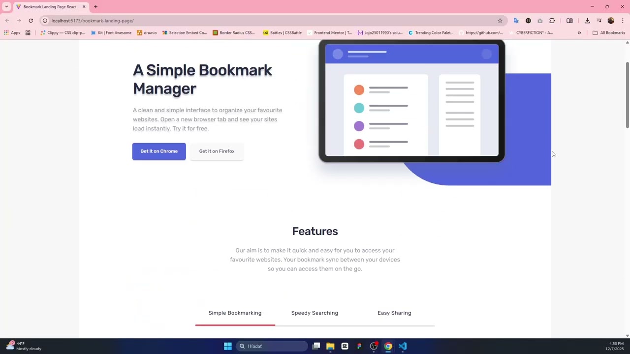 Bookmark Landing Page = React + Vite, TypeScript, Tailwind, GSAP