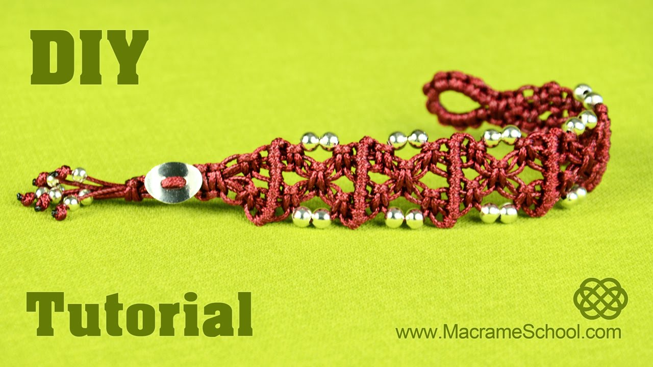 X Patterned Square Knot Bracelet with Beads and Button clasp - YouTube