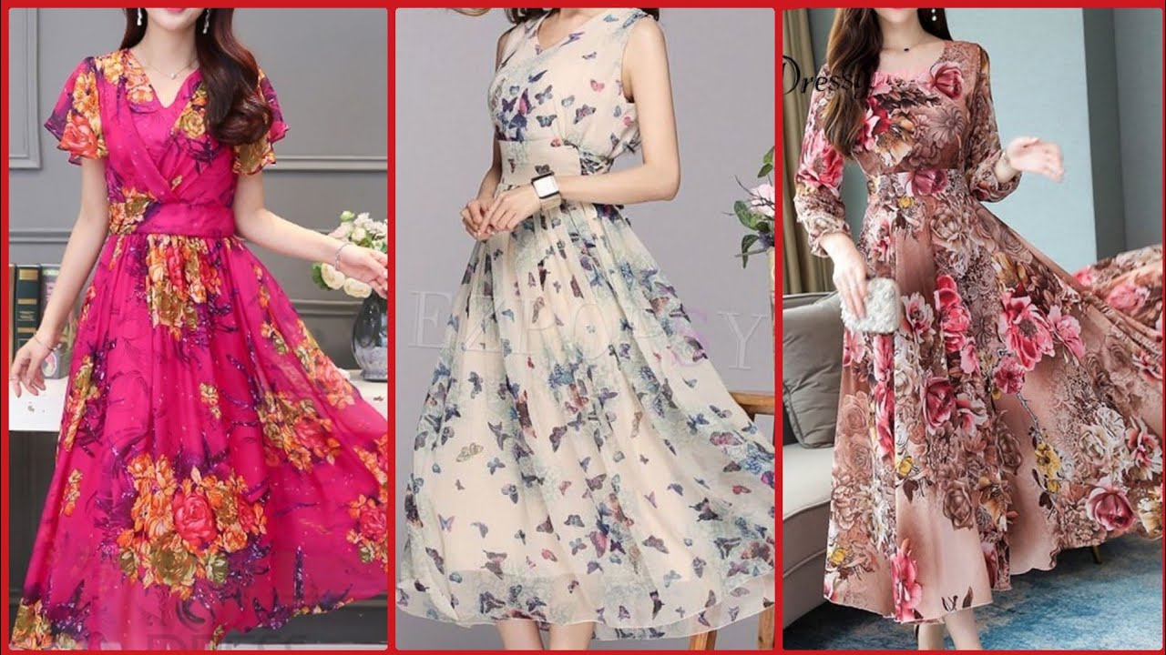 Simple And Stylish Chiffon Floral Print Maxi Dresses Collection 2020 ...