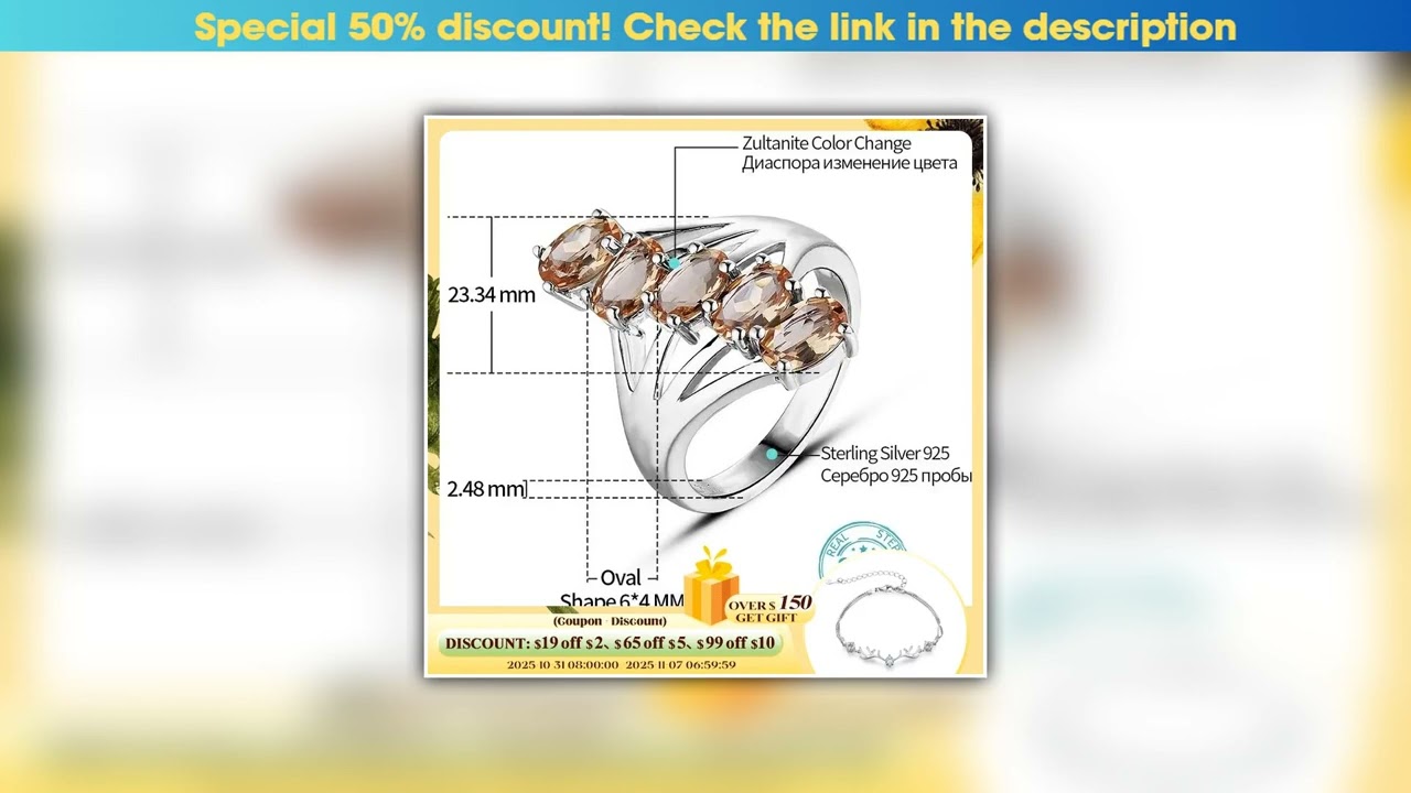 Best Zultanite ???????? Color Change Silver Ring for Women Created Diaspore Multi-color Ring Classi