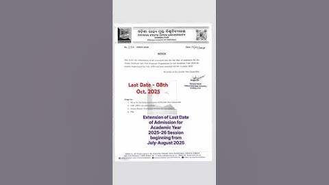 OSOU#UG & PG# Extension of Last Date of Admission for Academic Year 2025-26 Session