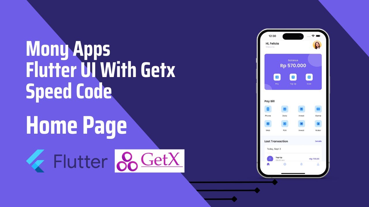 Home Page - Mony Apps Flutter UI with Getx - Speed Code - Part 6 - YouTube
