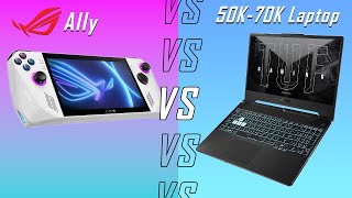 ROG Ally Vs Budget Gaming Laptop | 50K - 70K | GTX 1650 | RTX 3050 | RTX 2050 | Hindi