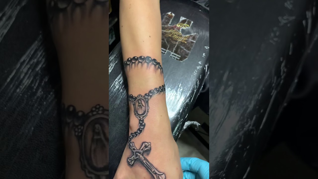 Rosary Cross Bracelet Necklace Temporary Tattoo Sticker - OhMyTat
