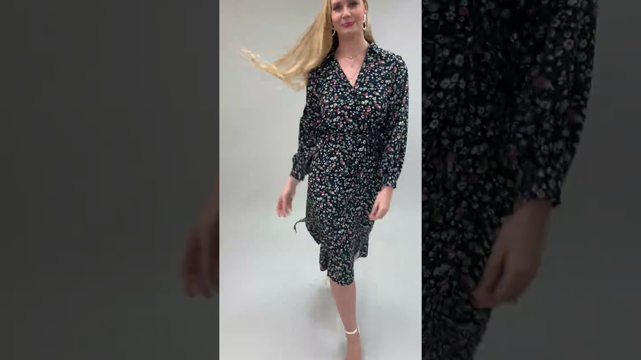 Ditsy Print Long Sleeve Shirt Dress