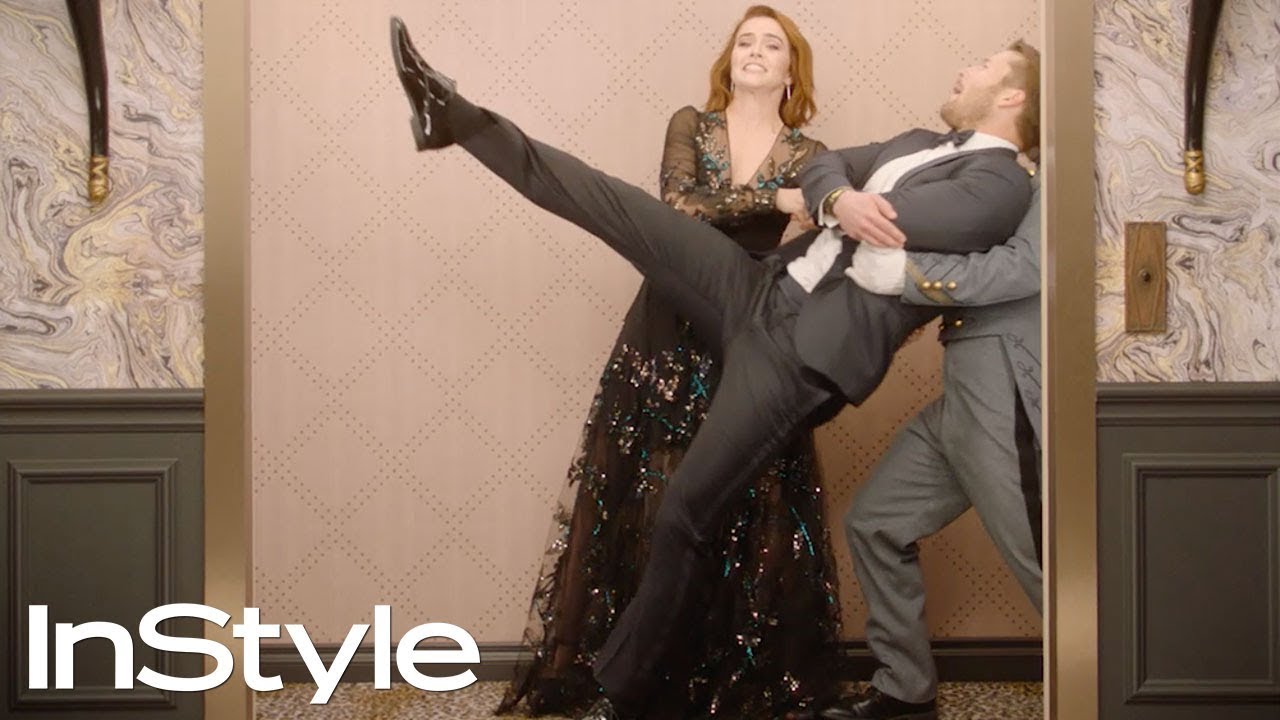 Zoey Deutch & Glen Powell | 2019 Golden Globes Elevator | InStyle | 