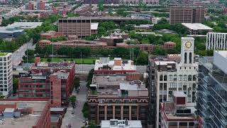 Urban landscape showcasing Chicago's Near West Side architecture with Kennedy Expressway traffic and