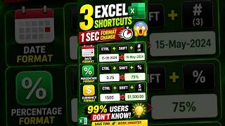 3 Excel Shortcuts Every User Must Know 🤯 | Date, %, Currency Format #shortvideo