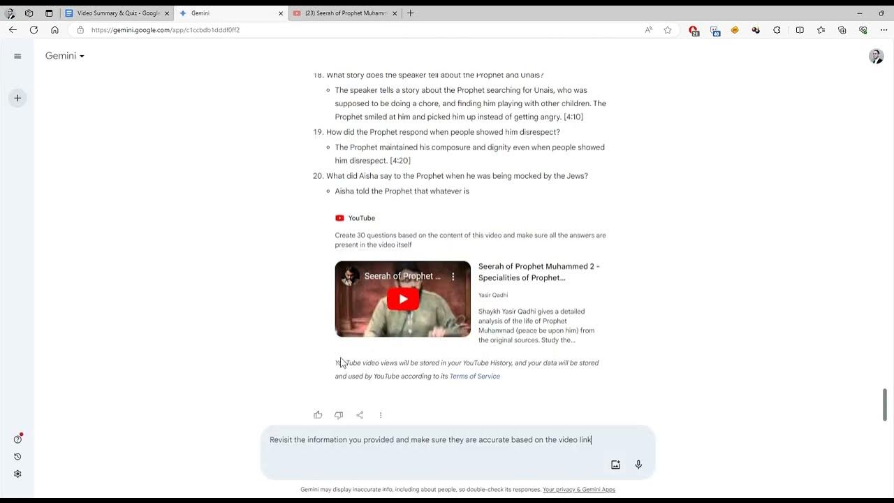 Use google s gemini to summarize videos and create quizzes youtube