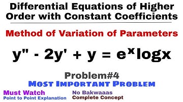 19. Method of Variation of Parameters | Problem 4 | Concept | Differential Equations of Higher Order