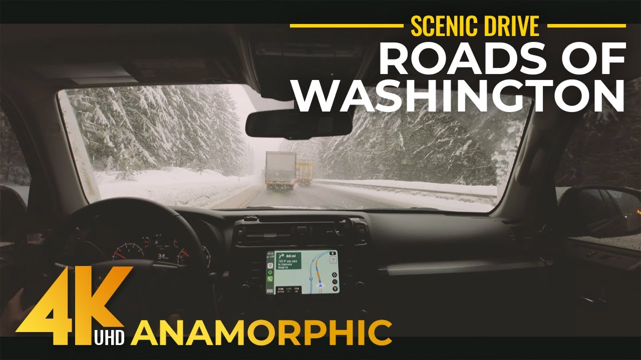 Traveling from West to East of WA - 4K Winter Drive along I-90 - Anamorphic Video of a Scenic Route