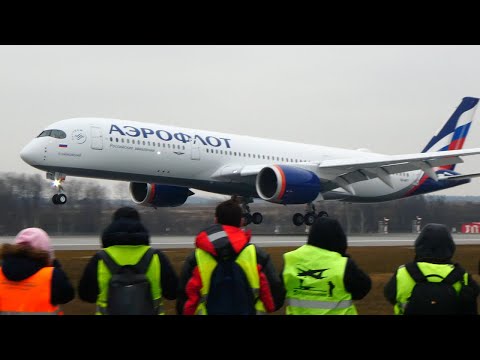 Airbus A350 посадка на две полосы Самолет Аэрофлота в Шереметьево А350
