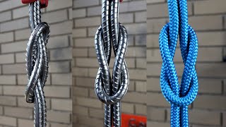 I make a Steel Knot by Bending Rebar - Reef Knot - without Heating, Metal Art Project