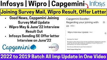 Capgemini Joining Survey Mail Update | Wipro Interview Result Out | Infosys SE OL Out| 2022-19 Batch