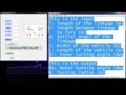 Ackerman Steering Model calculation using matlab gui - YouTube