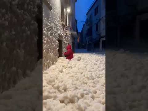 The town of Tossa de Mar in Spain has faced massive amounts of sea foam flooding the streets