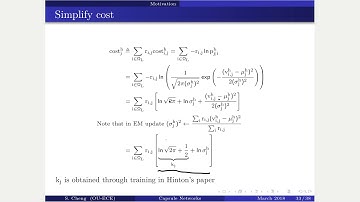 EM update of routing by agreement for capsules networks