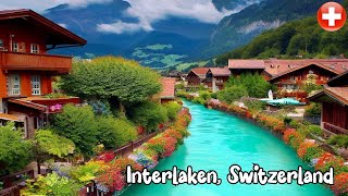 Interlaken, Switzerland, walking in the rain 4K  Most beautiful Swiss towns  Rain Abmbience