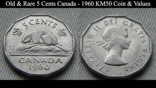 Old & Rare 5 Cents CANADA -1960 KM50 Coin & Values