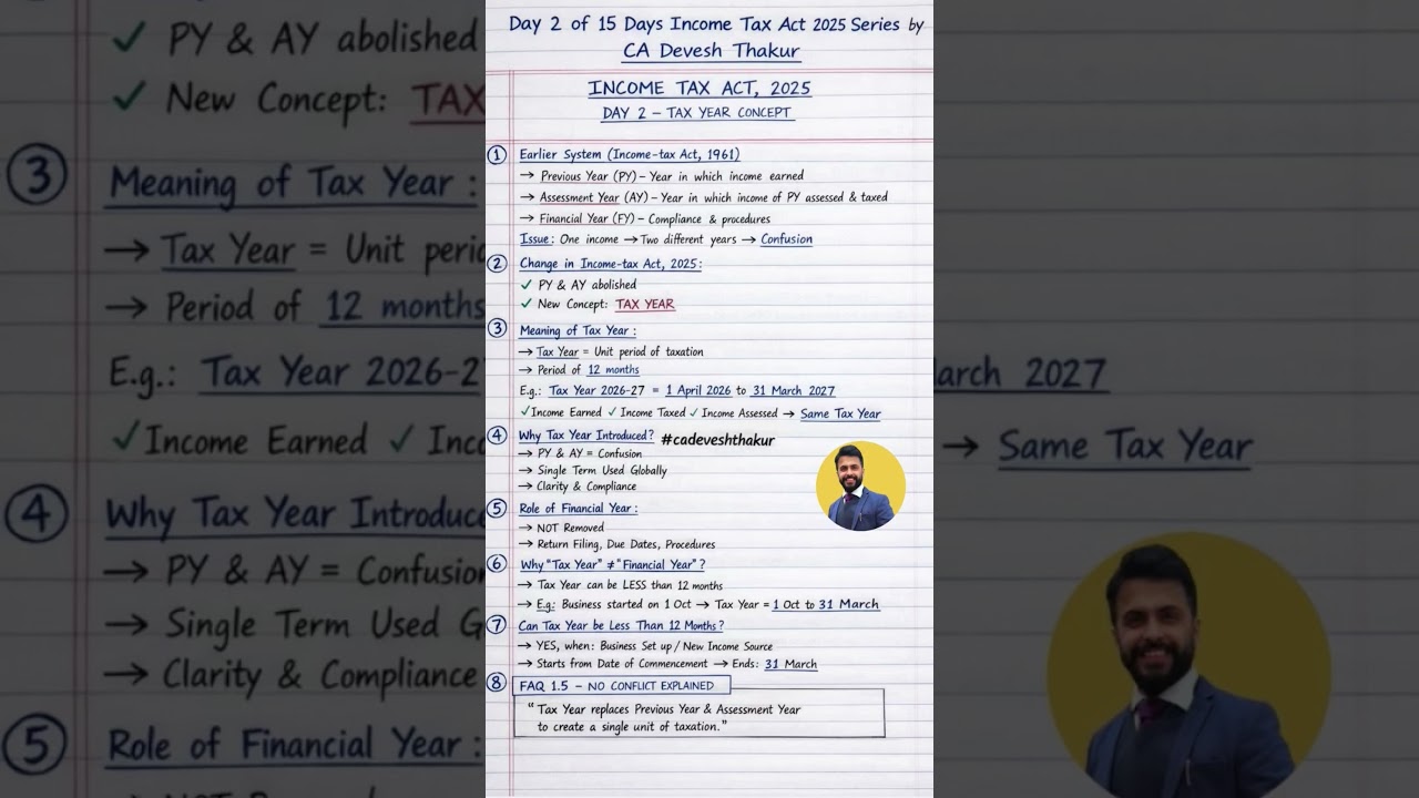Tax Year Explained | Previous Year & Assessment Year Removed | Income Tax  Act 2025 #shorts #viral - YouTube