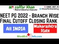 NEET PG 2022 Branch Wise Final Cutoff Closing Rank  All India  Maharashtra State