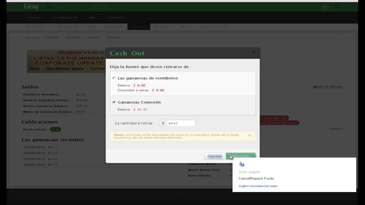 Como reclamar tu ganancias | leaf en espanol | vleaf en espanol | leaf negocio | vleaf negocio