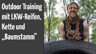 Outdoor Training mit Truck Reifen, Kette und Baumstammwerfen screenshot 4