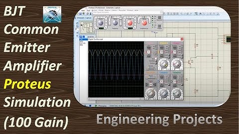 BJT Amplifier, Proteus simulation of BJT CE Amplifier with 100 Gain