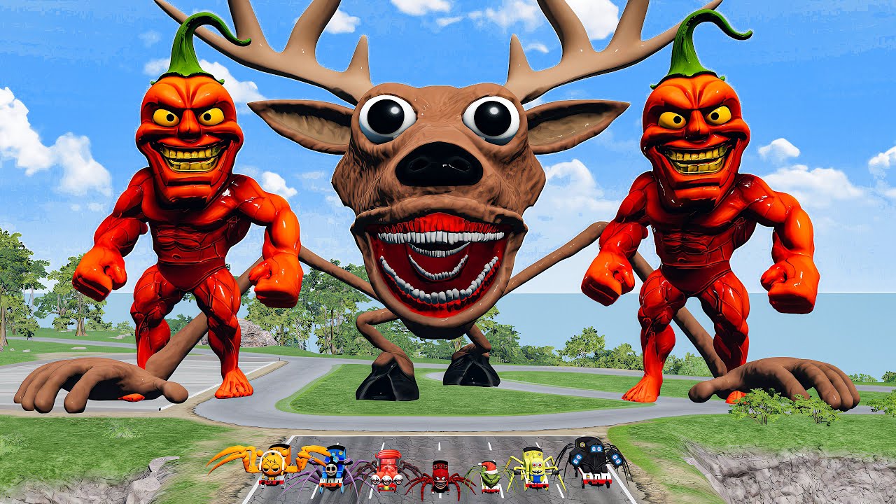ALL MONSTERS Big & Small Cars with CURSED DEER & PEPPER MUSCLE