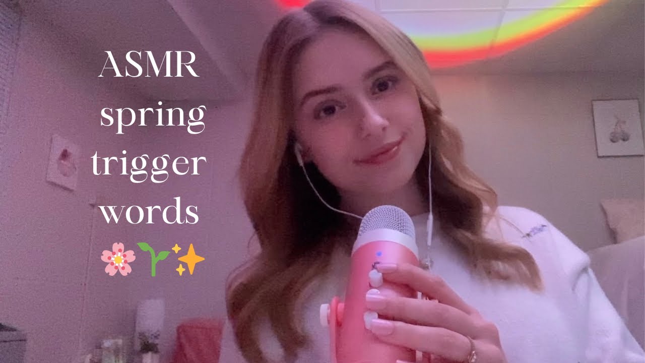 ASMR spring trigger words (up-close whispers, mic brushing, mouth ...
