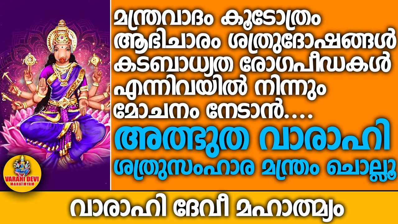 മന്ത്രവാദം കൂടോത്രം ആഭിചാരം എന്നിവയിൽ നിന്നും മോചനം നേടാൻ അത്ഭുത വാരാഹി  ശത്രുസംഹാര മന്ത്രം ചൊല്ലൂ