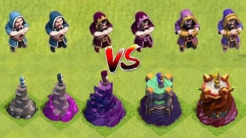Every level wizard vs every level wizard tower attack clashofclans 