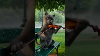 【AI】Funny Movie：🎻 Rainy Day Violin Cat Magic 🌧️ #AI #AIArt #AIAnimation #AI動画 #AICat #AI猫