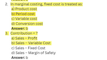 Marginal Costing MCQs | Cost Accounting | For B.Com / BBA / CA / CMA / MBA Students