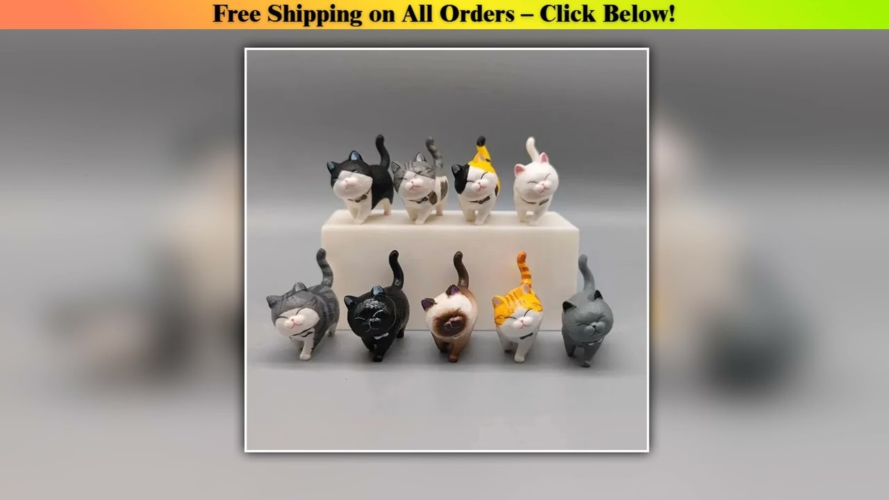 9pcs Cute Cat Ornaments Kawaii Bell Cat Animal Fairy Garden Cat Figurines Sculpture Office Home Dec